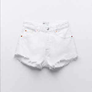 Zara Hi Rise Denim Curved Shorts in White